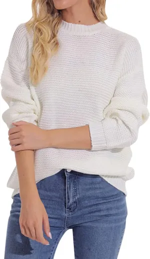 Womens Sweaters Knit Sweater Top Long Sleeve Casual Cute Crewneck Sweatshirt Oversized Sweater for Women Womens Clothing Tops