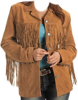 Womens Western Fringes Leather Jacket (X-Large)