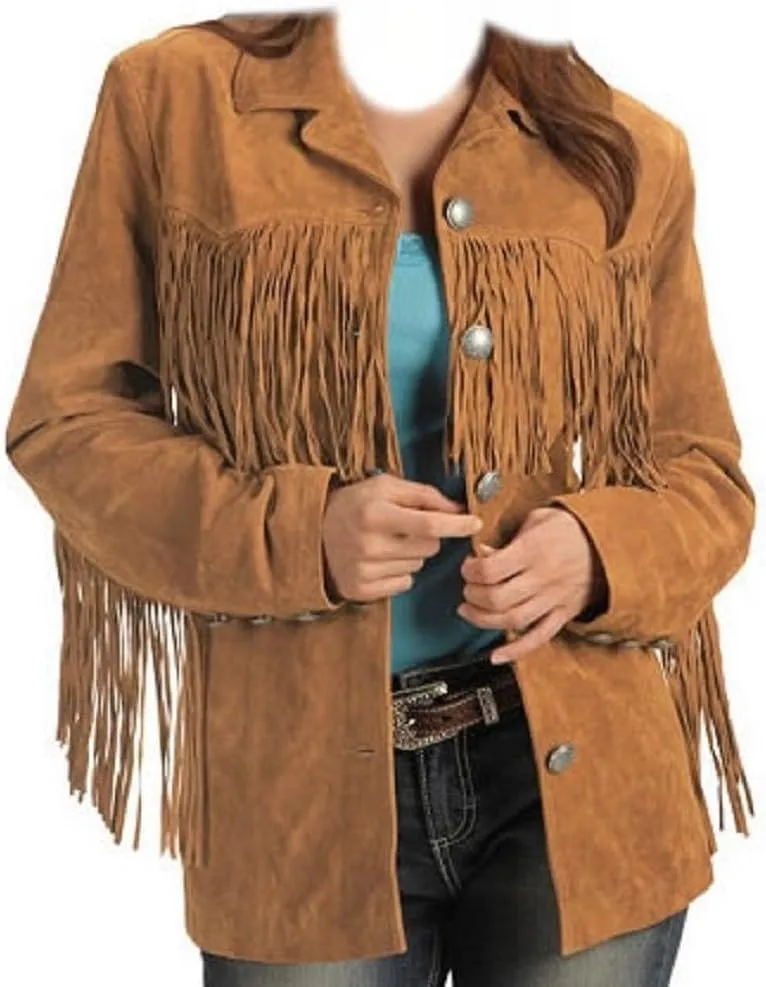 Womens Western Fringes Leather Jacket (X-Large)