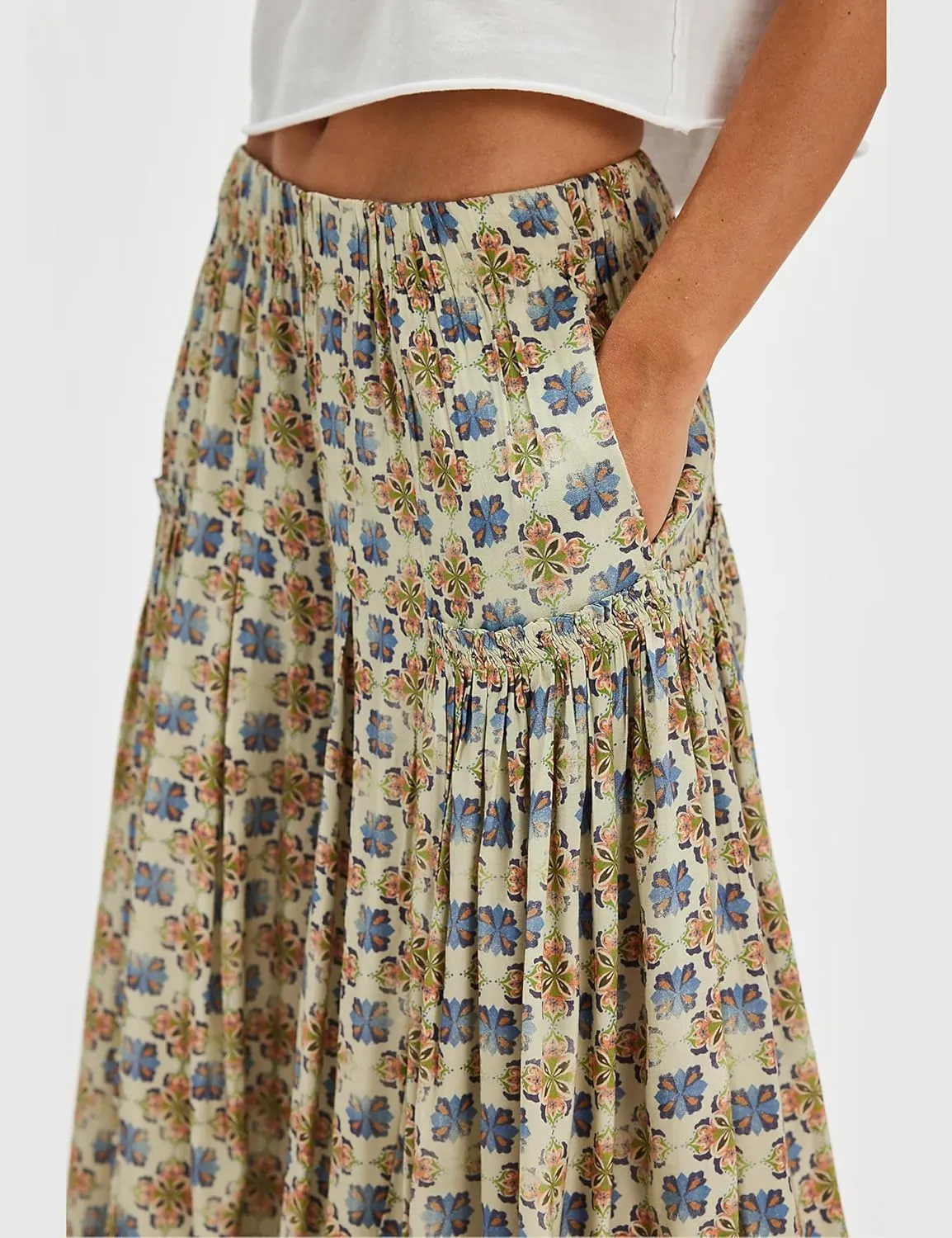 Womens Wide Leg Pants Flowy High Elastic Waist Loose Printed Beach Boho Yoga Casual Long Trousers