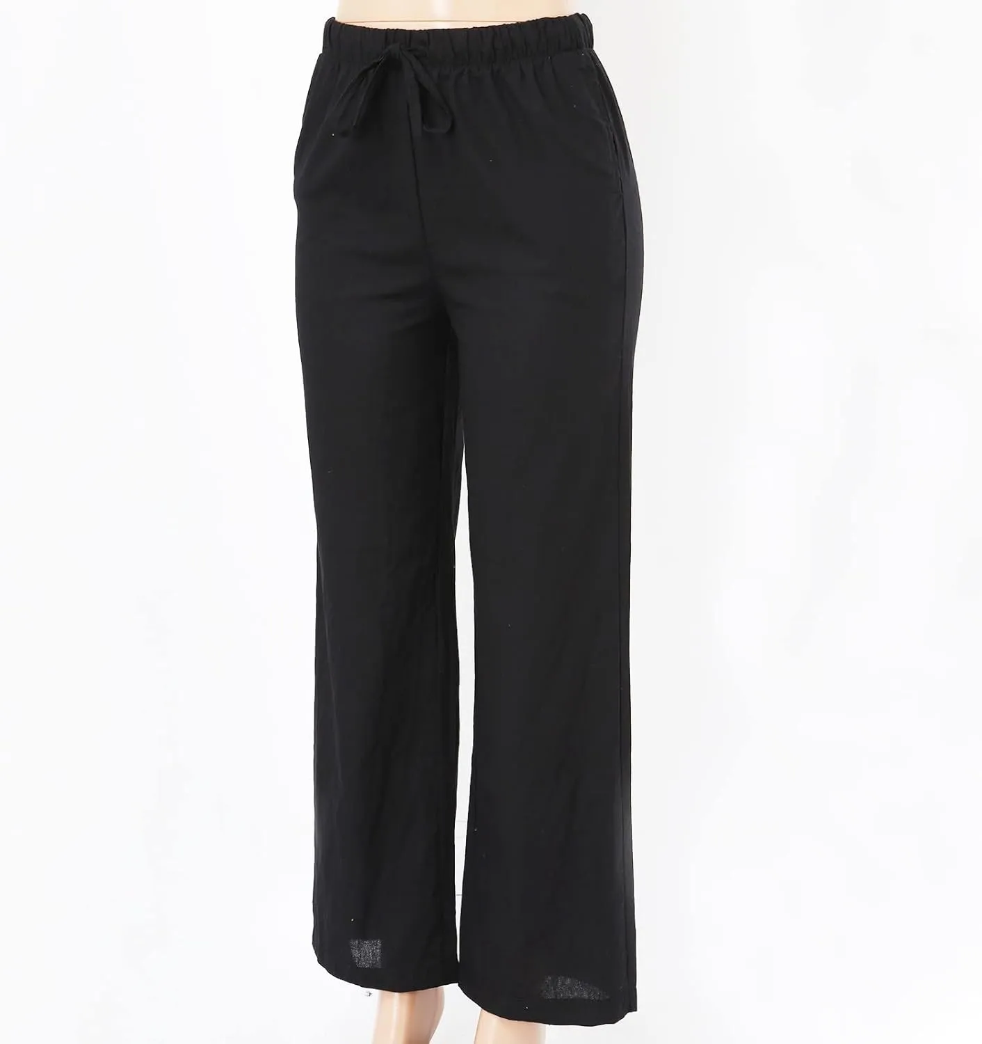 Womens Wide Leg Pants Summer Cotton Linen Casual Solid Color Flowy Trousers with Pockets Trendy Simple Comfy Baggy Pants