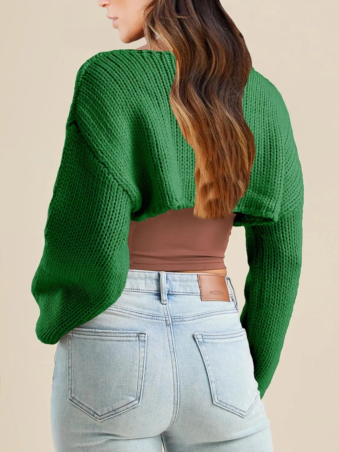 Womens Y2K Crochet Crop Tops Shrug Sweater Young Long Sleeve Shoulder Knit Loose Cropped OutfitsPetite
