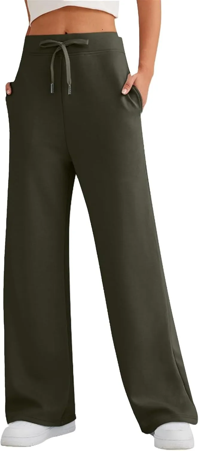 Womens Yoga Pants with Drawstring Pockets Straight-Leg Loose Comfy Modal Lounge Running Active Casual Sweatpants