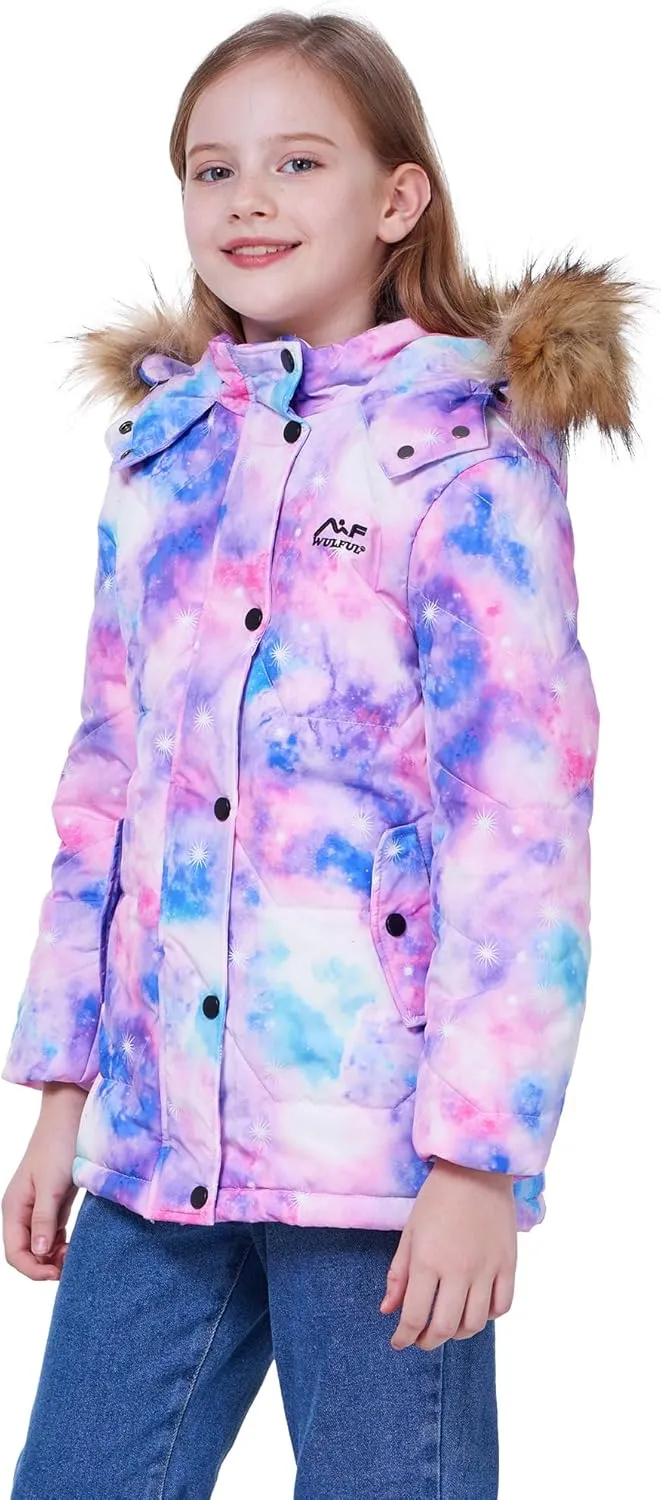 WULFUL Girl's Winter Coats Outerwear Down Puffer Jacket Waterproof with Warm Fur Hood