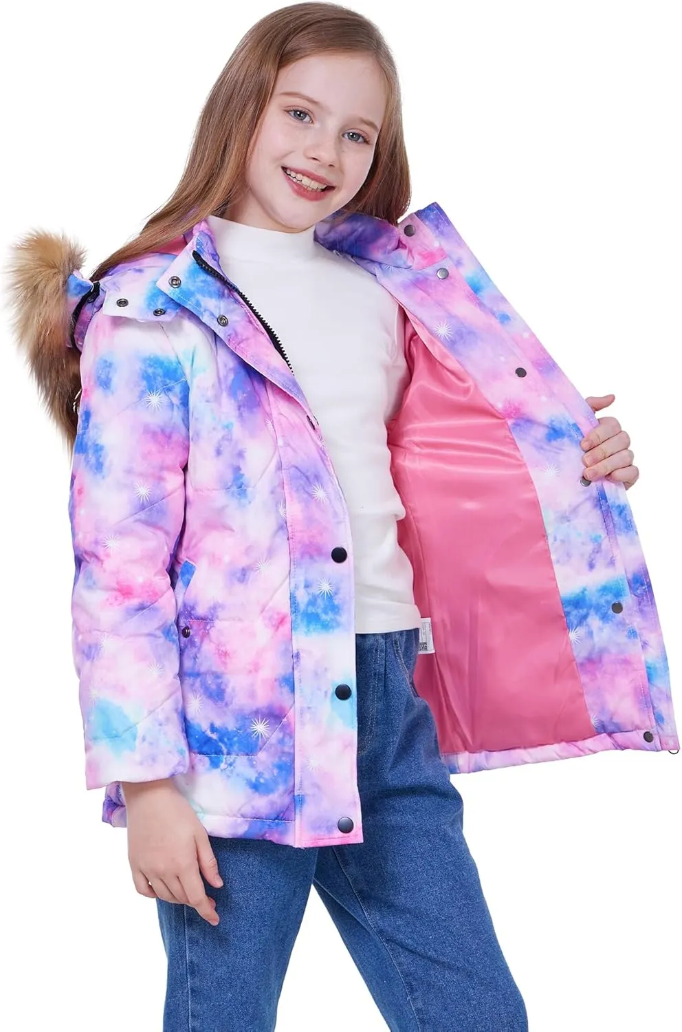 WULFUL Girl's Winter Coats Outerwear Down Puffer Jacket Waterproof with Warm Fur Hood