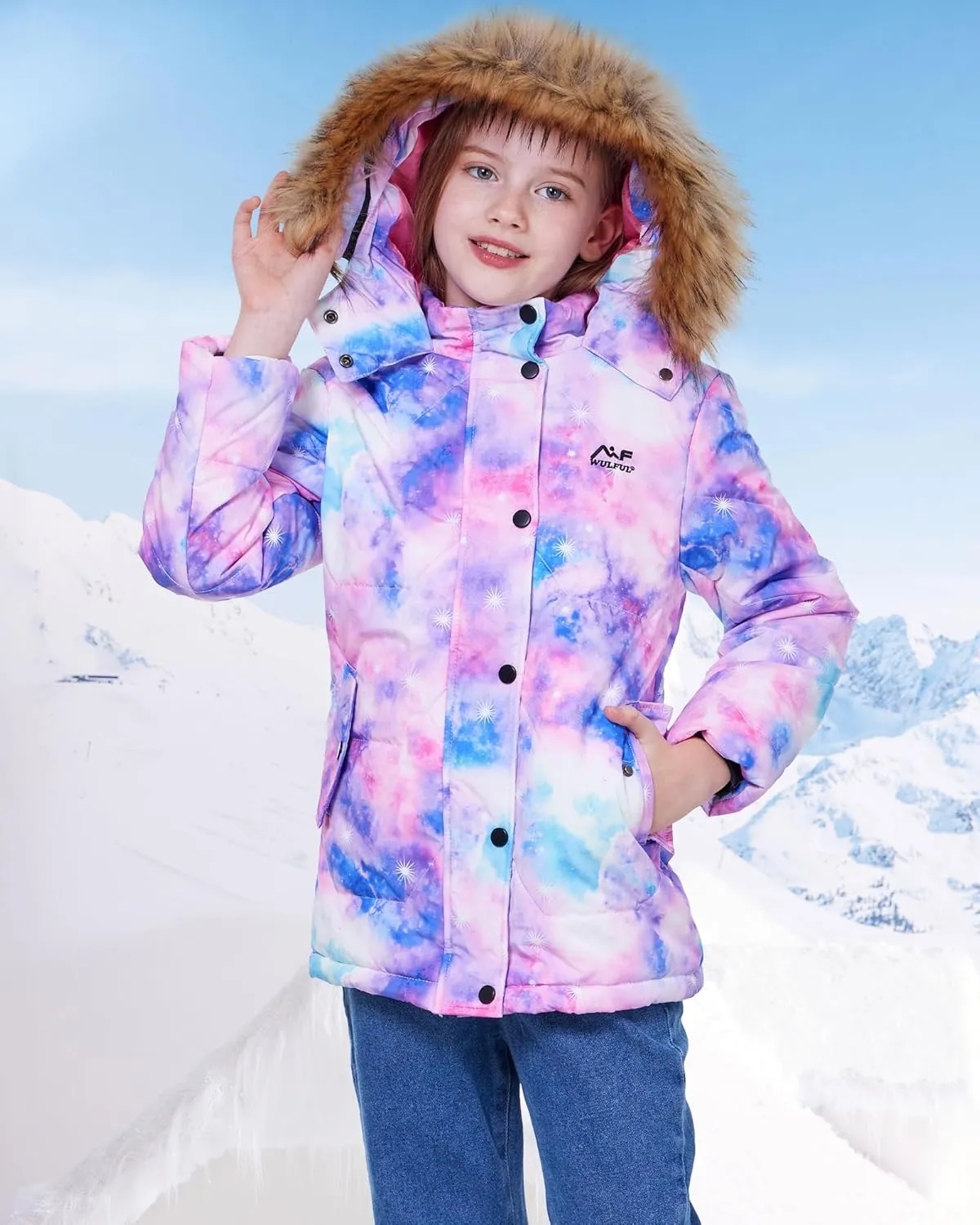 WULFUL Girl's Winter Coats Outerwear Down Puffer Jacket Waterproof with Warm Fur Hood