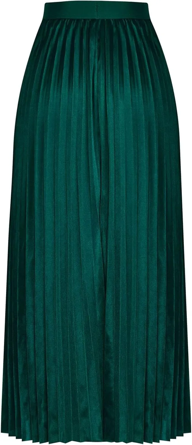 XUNRYAN Skirts for Women High Elastic Waist Pleated Shimmer Midi Skirt Flowy Swing A-line Skirts Fashion Clothes