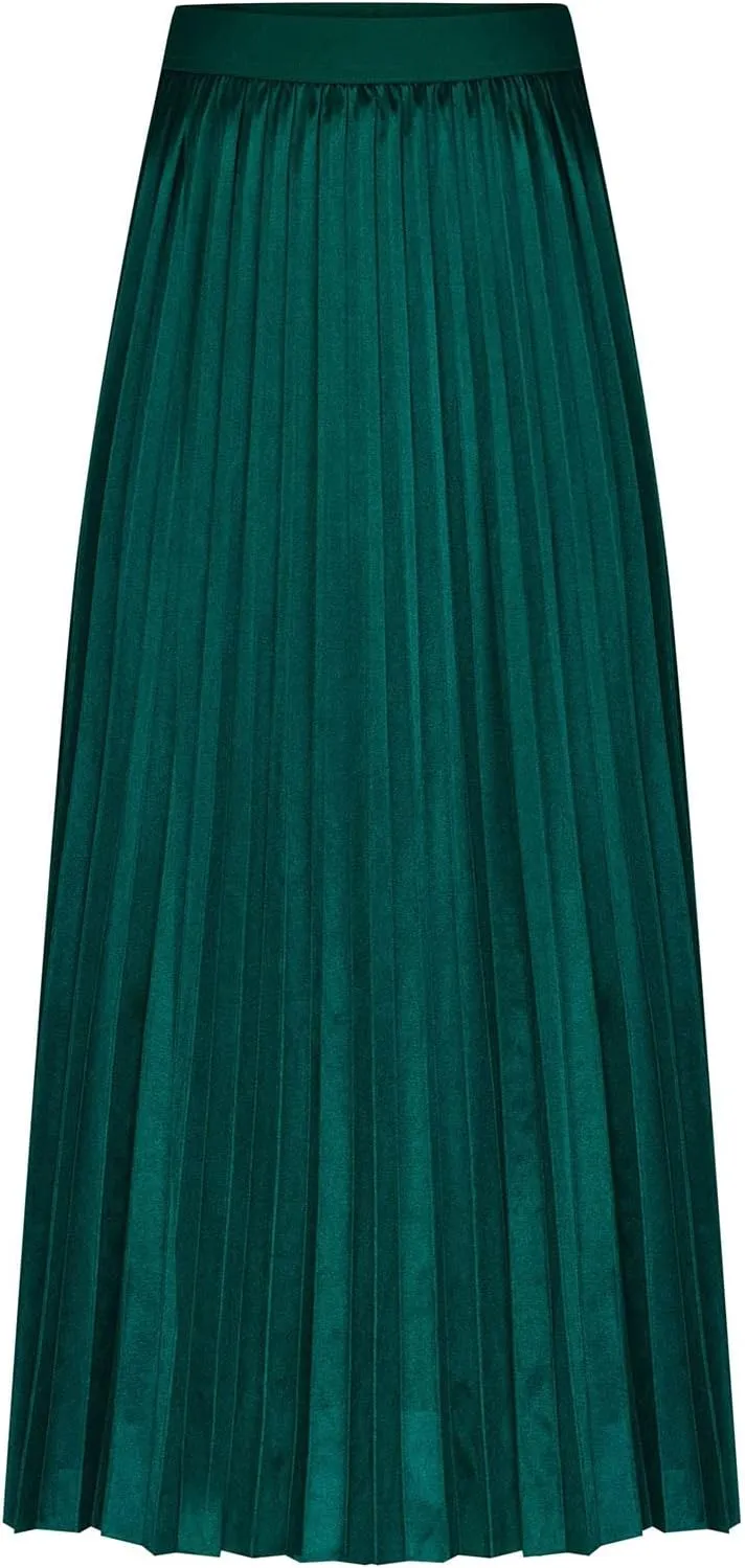 XUNRYAN Skirts for Women High Elastic Waist Pleated Shimmer Midi Skirt Flowy Swing A-line Skirts Fashion Clothes