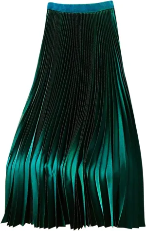XUNRYAN Skirts for Women High Elastic Waist Pleated Shimmer Midi Skirt Flowy Swing A-line Skirts Fashion Clothes