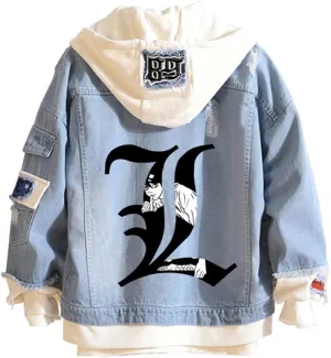 Yagami Light Jeans Jacket Anime Deathnotes Amane Cosplay Denim Jacket Hoodie Casual Ripped Novelty Coat for Unisex