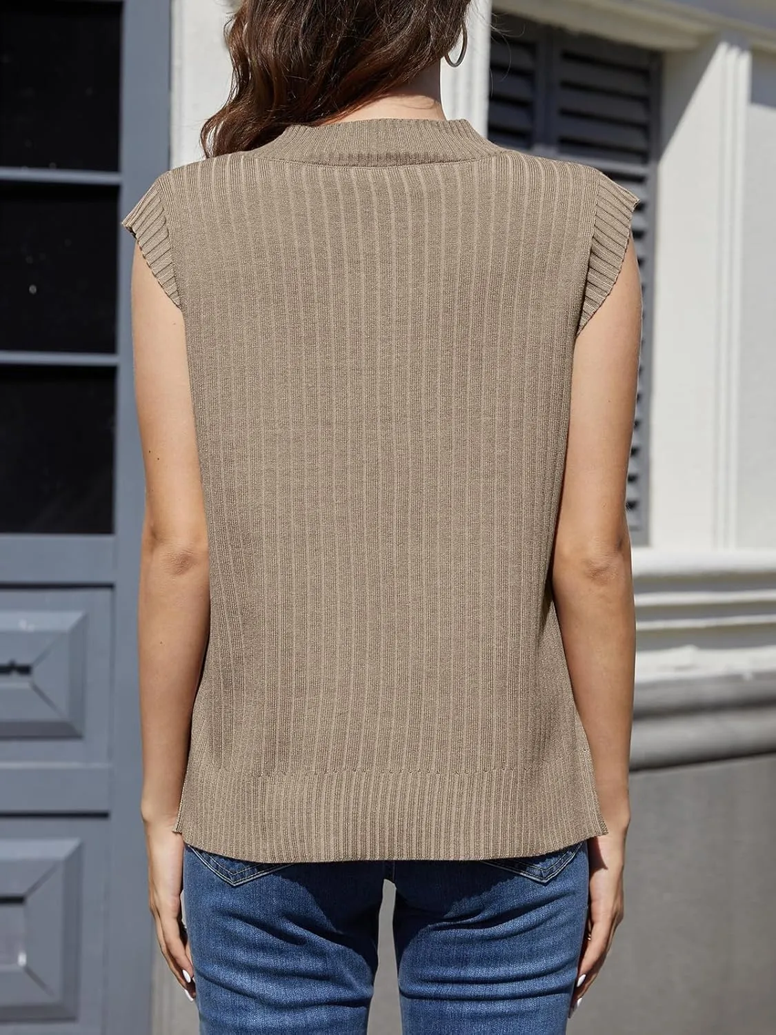 ZDC Women's V Neck Sweater Vest Oversized Sleeveles Casual Tank Tops Ribbed Knit Loose Fit Pullover
