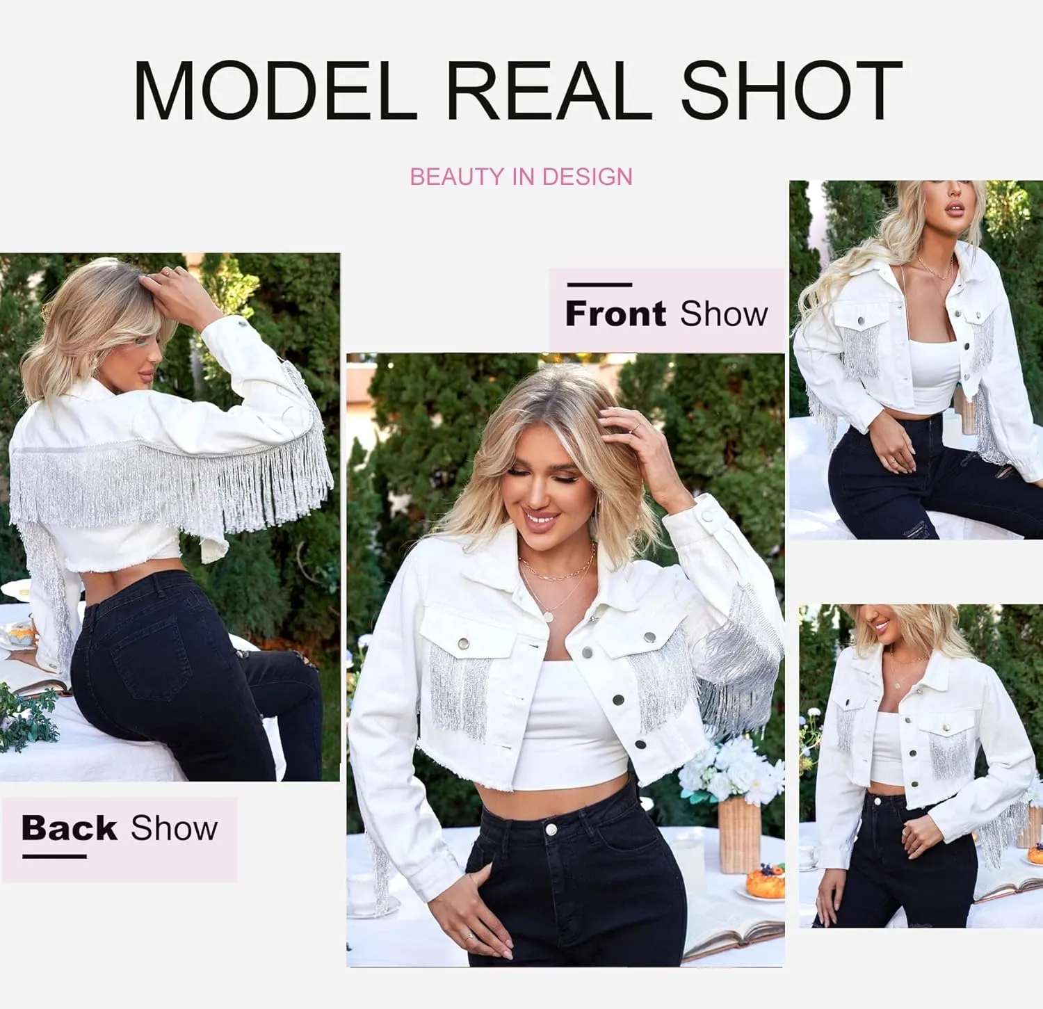Zeagoo Women Denim Jacket Casual Long Sleeve Distressed Ripped Cropped Coat Fringe Jean Jacket XS-XXL