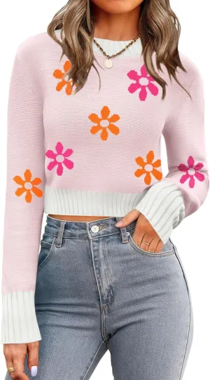 Zeagoo Women's 2025 Fall Crewneck Cropped Sweater Trendy Long Sleeve Ribbed Knit Pullover Jumper Tops