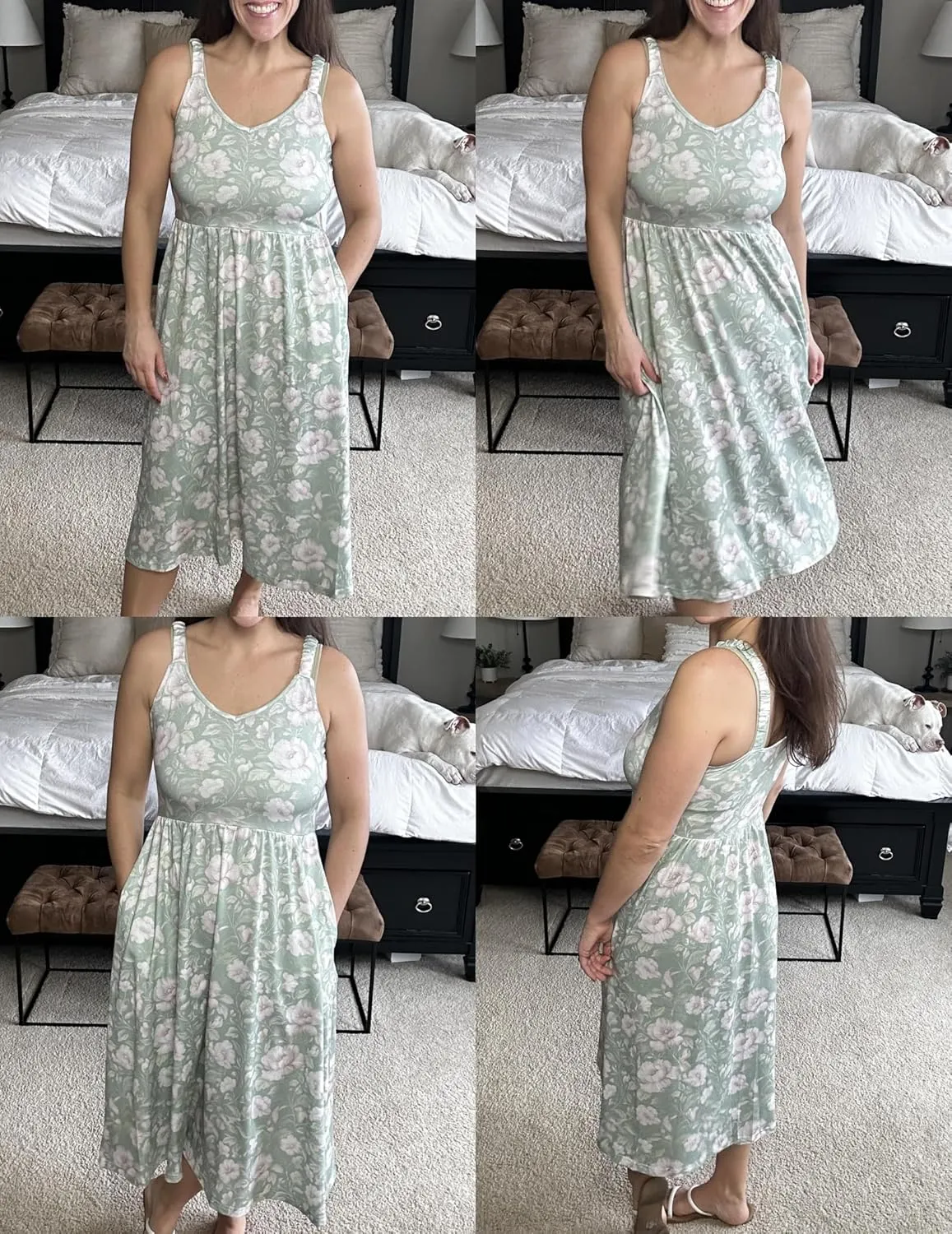 Zeagoo Womens Summer Dress Casual Flutter Boho Floral V Neck Flowy Midi A-Line Beach Vacation Sundresses with Pockets