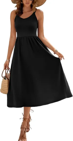 Zeagoo Womens Summer Dress Casual Flutter Boho Floral V Neck Flowy Midi A-Line Beach Vacation Sundresses with Pockets