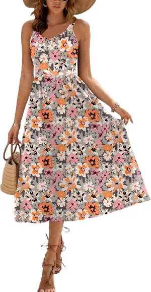 Zeagoo Womens Summer Dress Casual Flutter Boho Floral V Neck Flowy Midi A-Line Beach Vacation Sundresses with Pockets