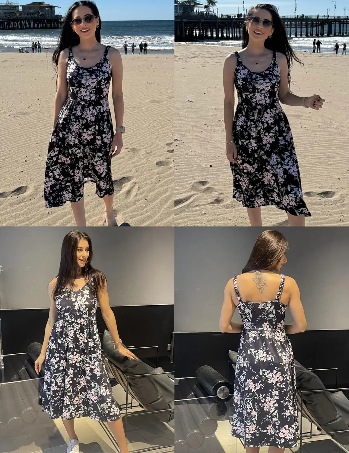 Zeagoo Womens Summer Dress Casual Flutter Boho Floral V Neck Flowy Midi A-Line Beach Vacation Sundresses with Pockets