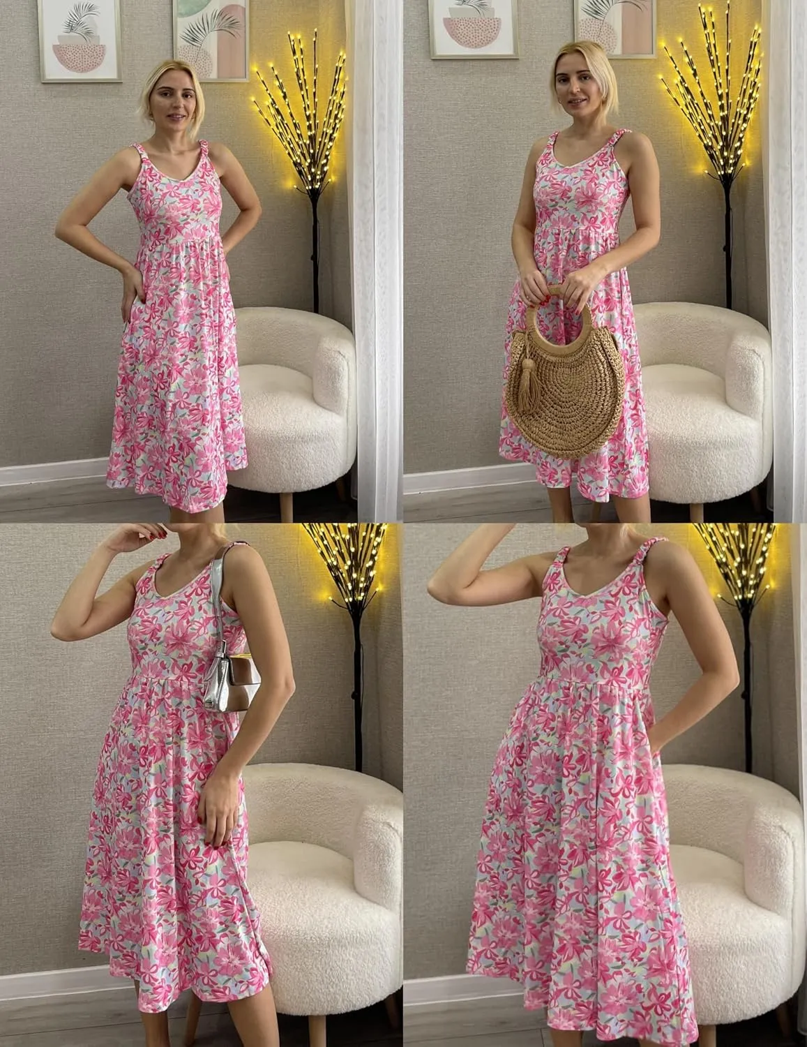 Zeagoo Womens Summer Dress Casual Flutter Boho Floral V Neck Flowy Midi A-Line Beach Vacation Sundresses with Pockets