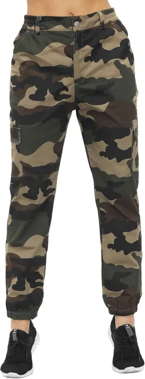 ZODLLS Women's Camo Pants Cargo Trousers Cool Camouflage Pants Elastic Waist Casual Multi Jogger Pants with Pocket