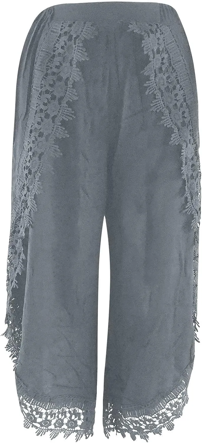 ZYXTIM Women Summer Boho Floral Printed Layered Wide Leg Pants Side Split Elastic Waist Loose Casual Beach Palazzo Pant Capri